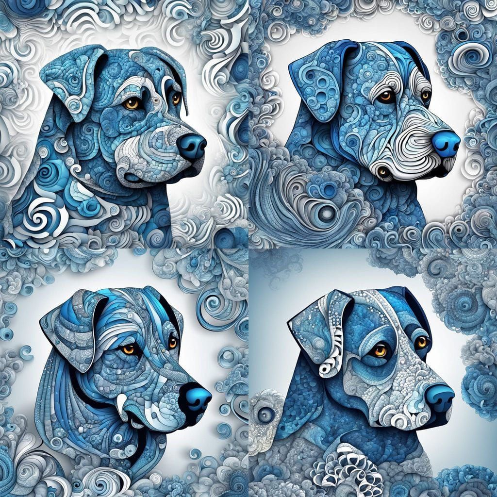Vibrant Blue Canine Abstraction in Fractal 3D