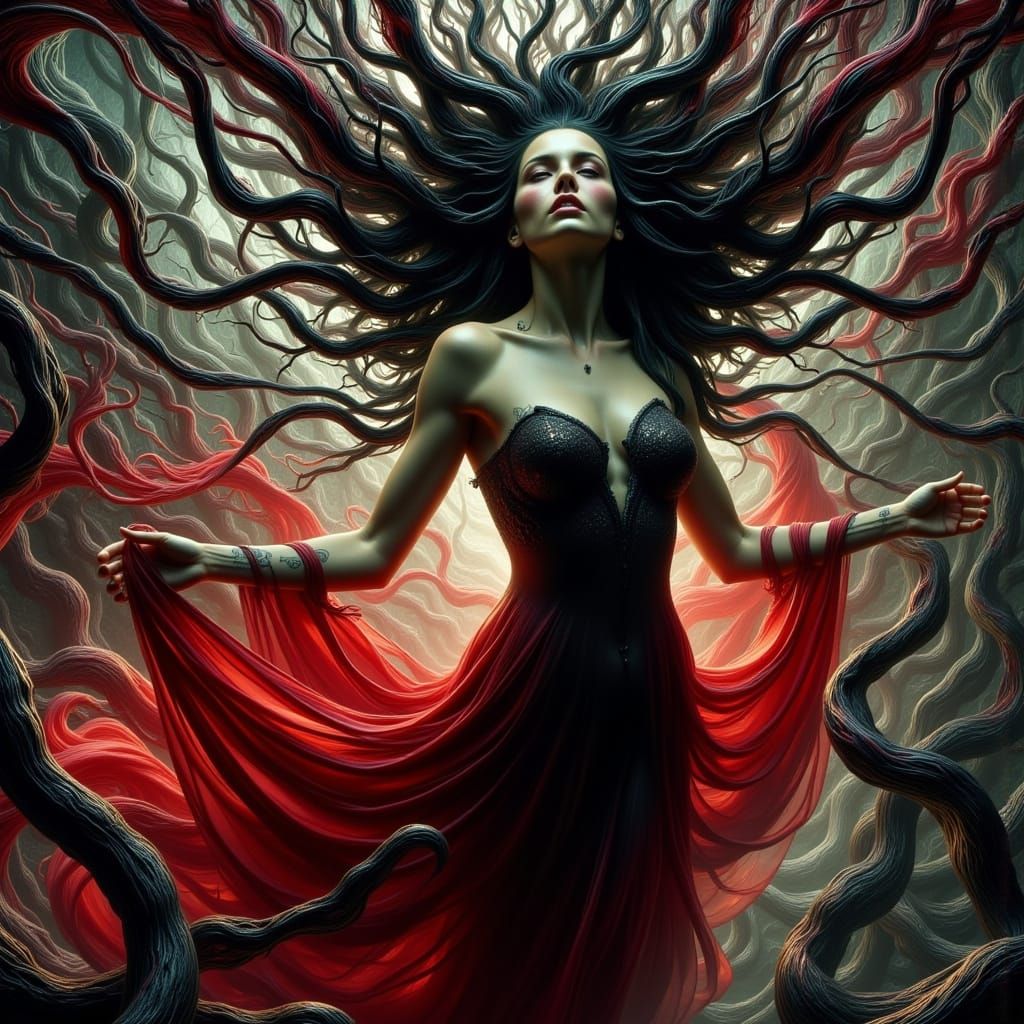 Medusa Goddess in Escher-Inspired Geometric Art