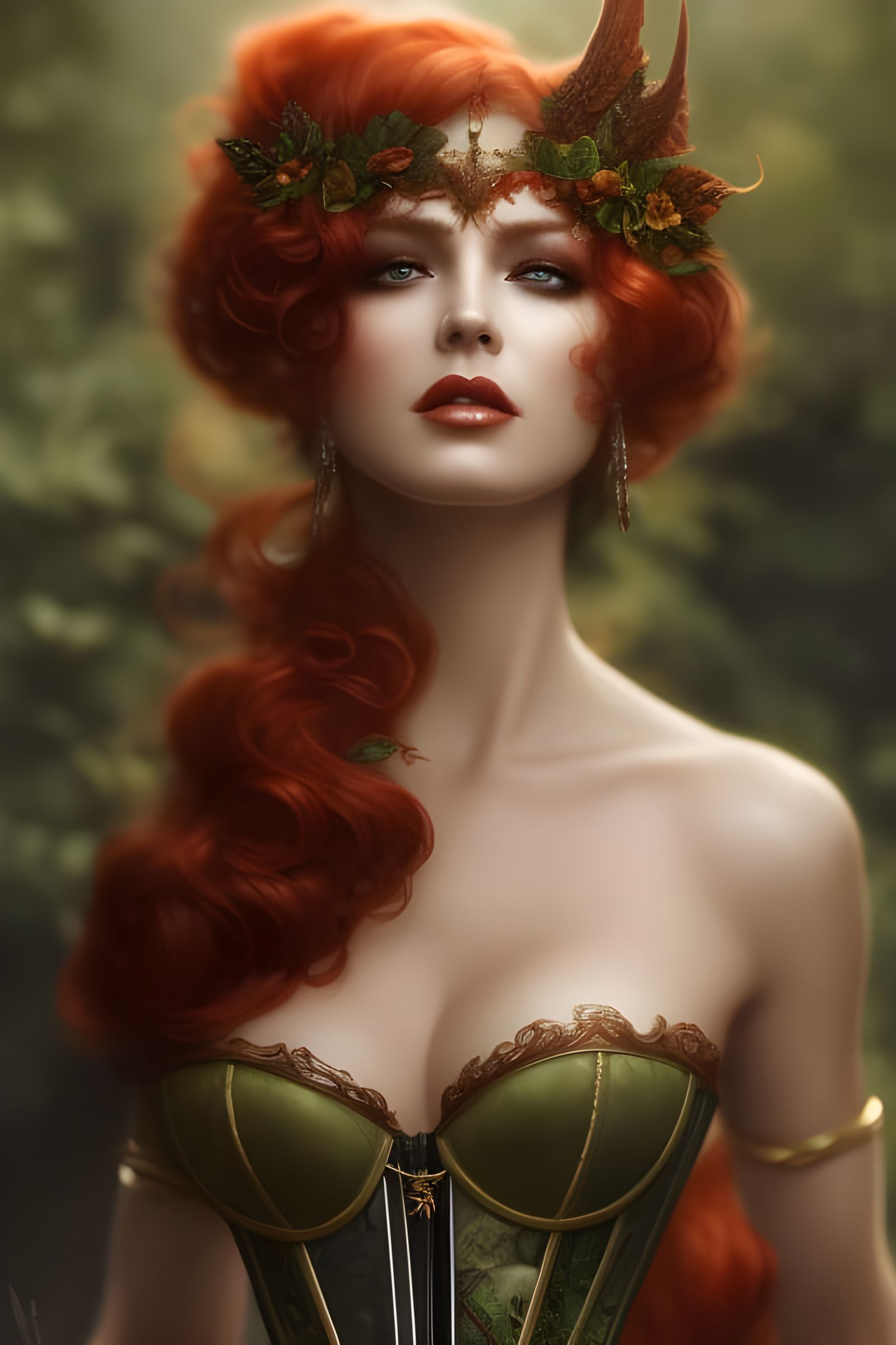 Red-Haired Hedge Witch with Intricate Corset