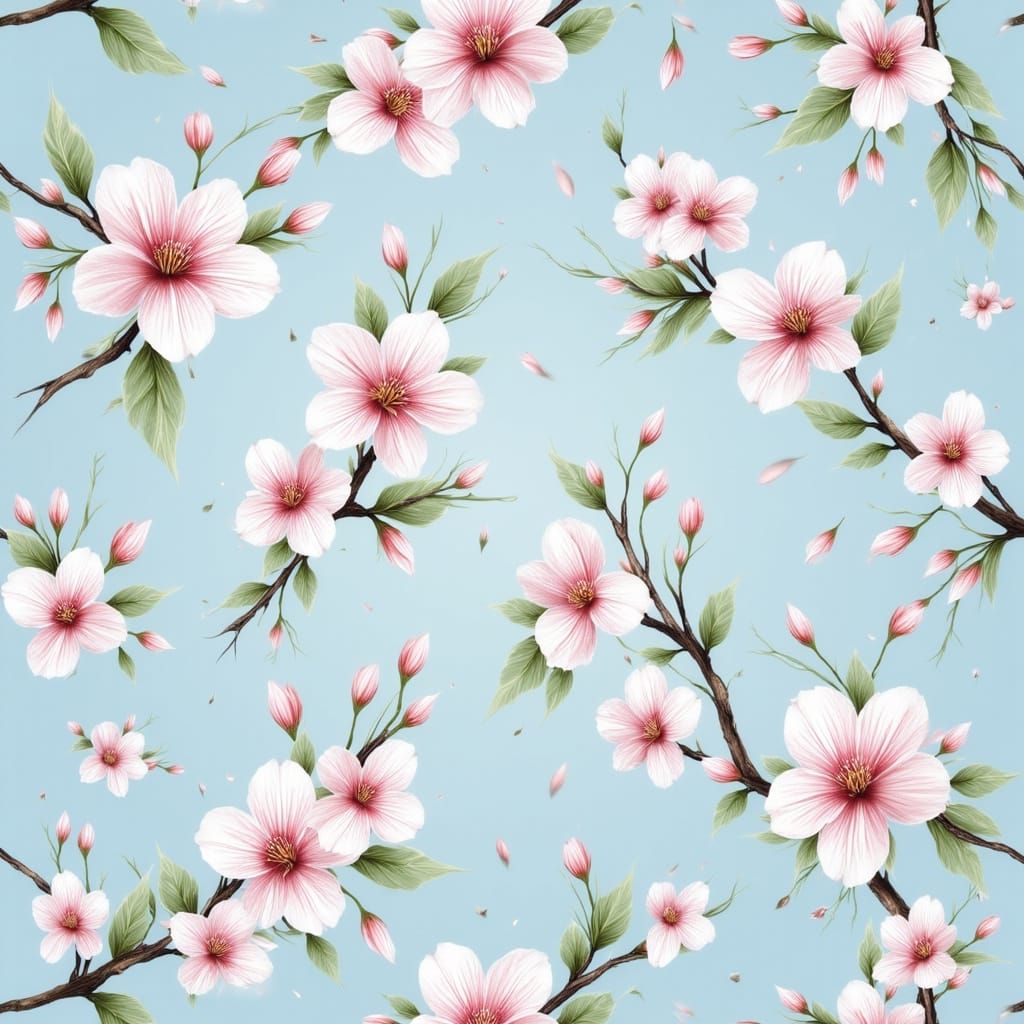 Pastel Cherry Blossoms in Watercolor Seamless Pattern
