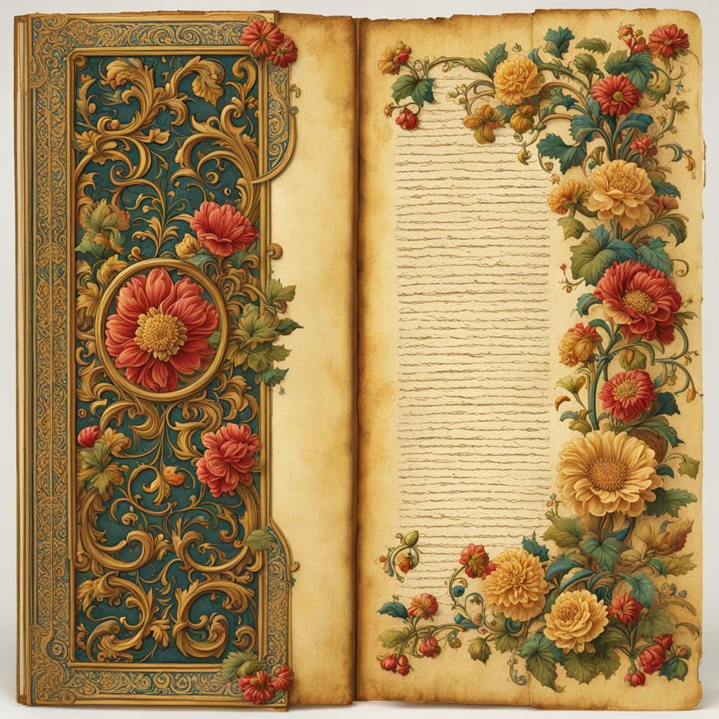 Illuminated Manuscript: Medieval Floral Design on Parchment