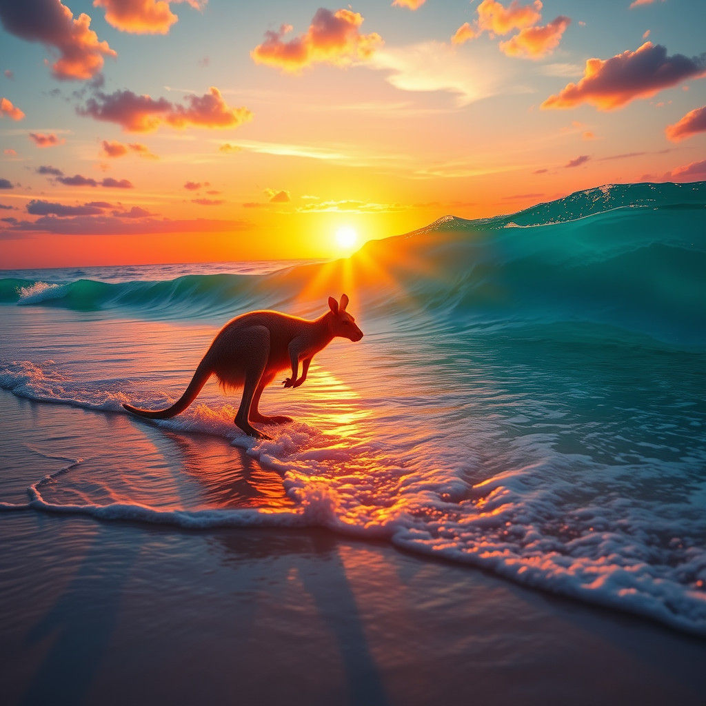 Kangaroo's Sunset Leap on Australian Beach