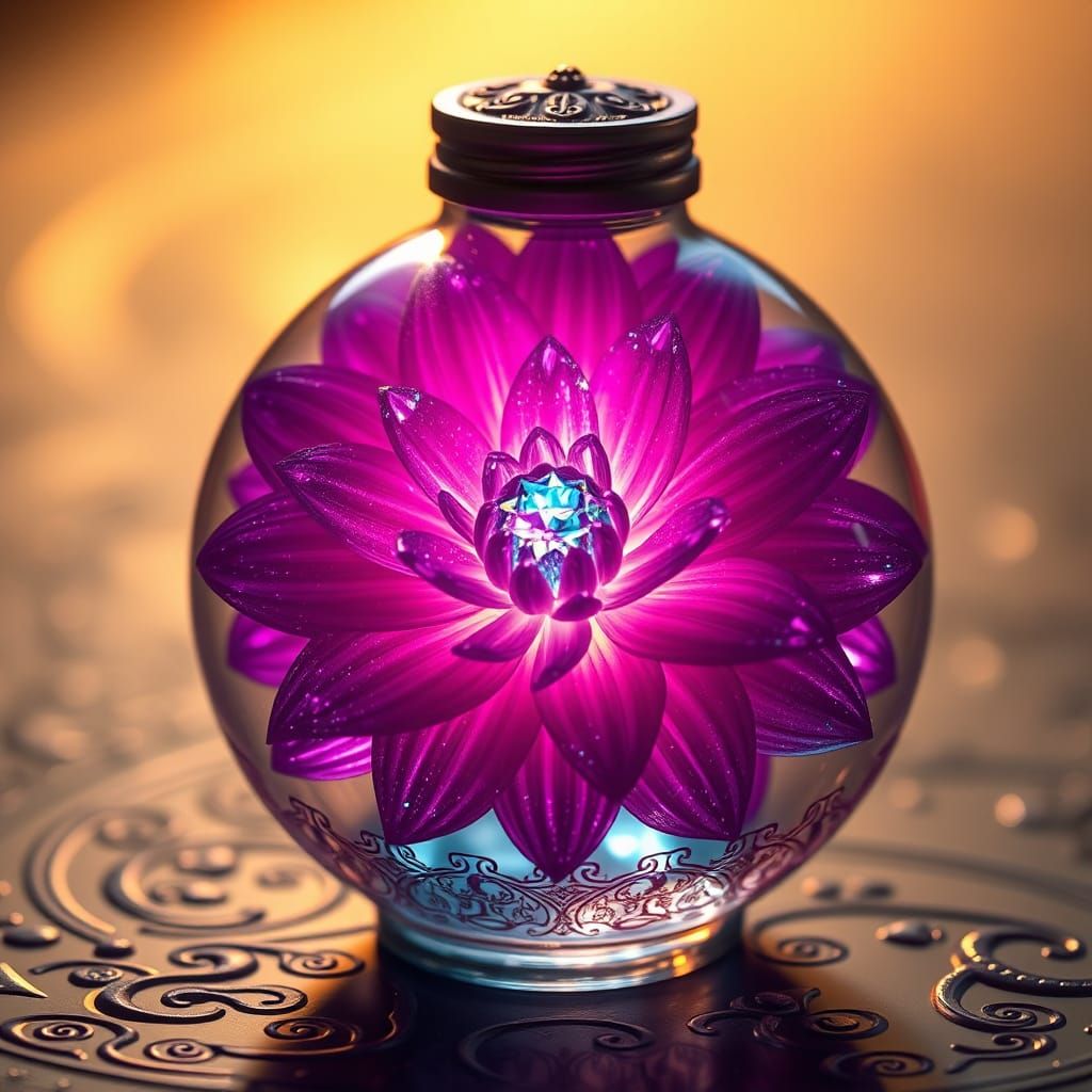 Crystalline Dahlia in Glass Vial, Fantasy Concept Art