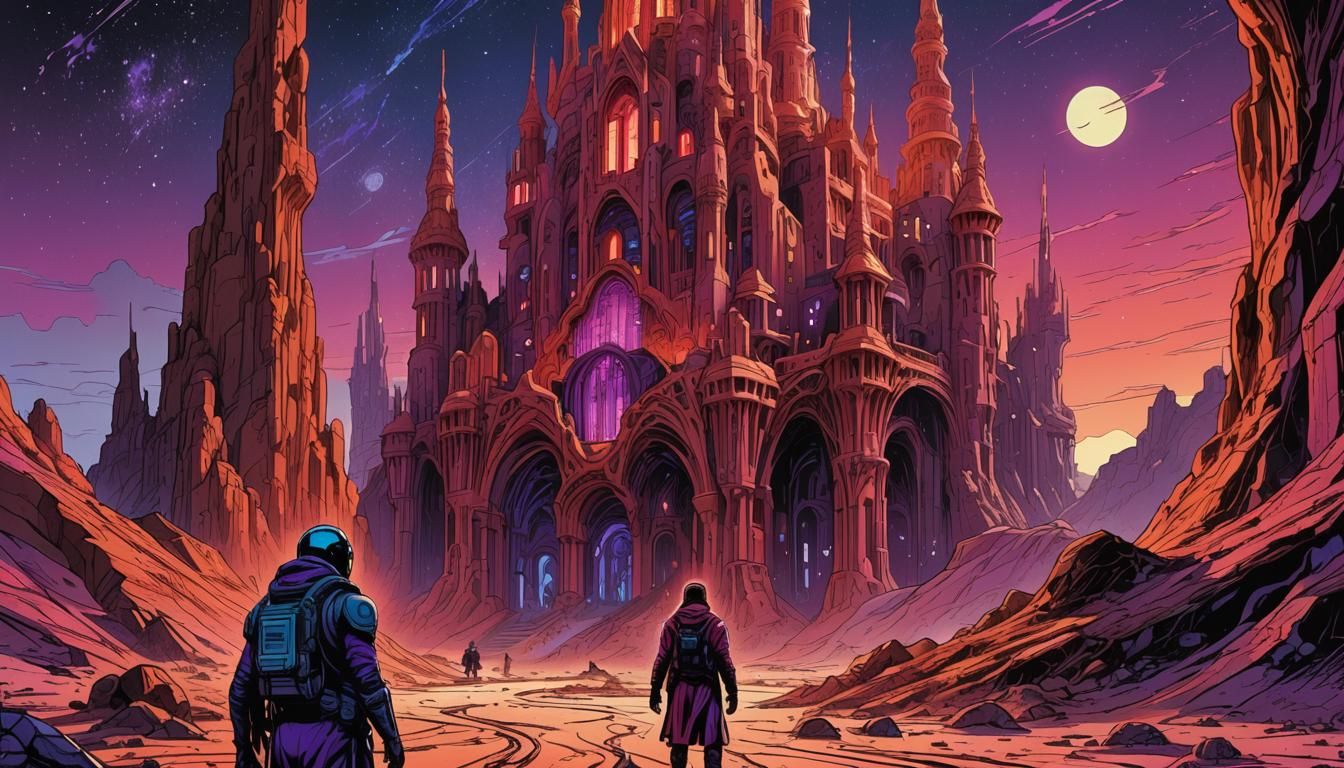 Heroic Figure on Mars in Retro Comic Art