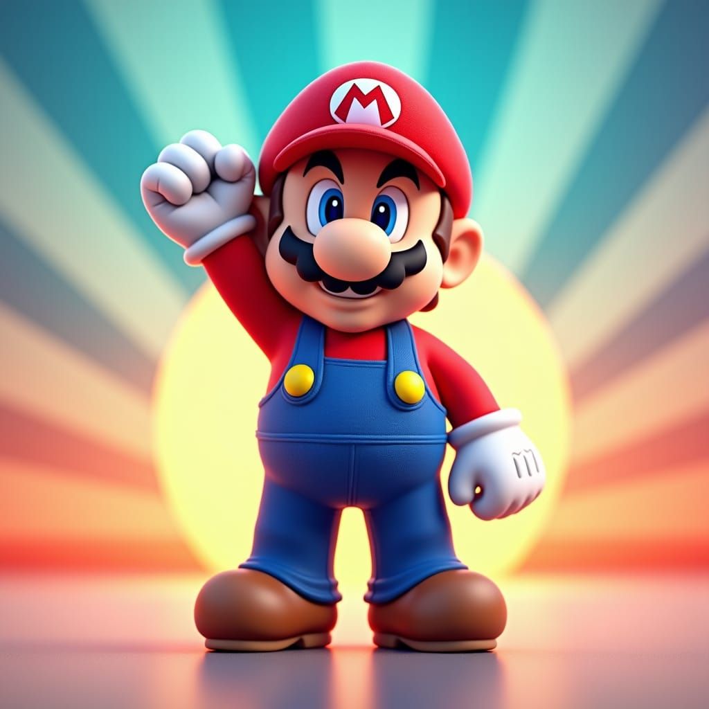 Heroic Mario in Vibrant 3D Rendered Scene