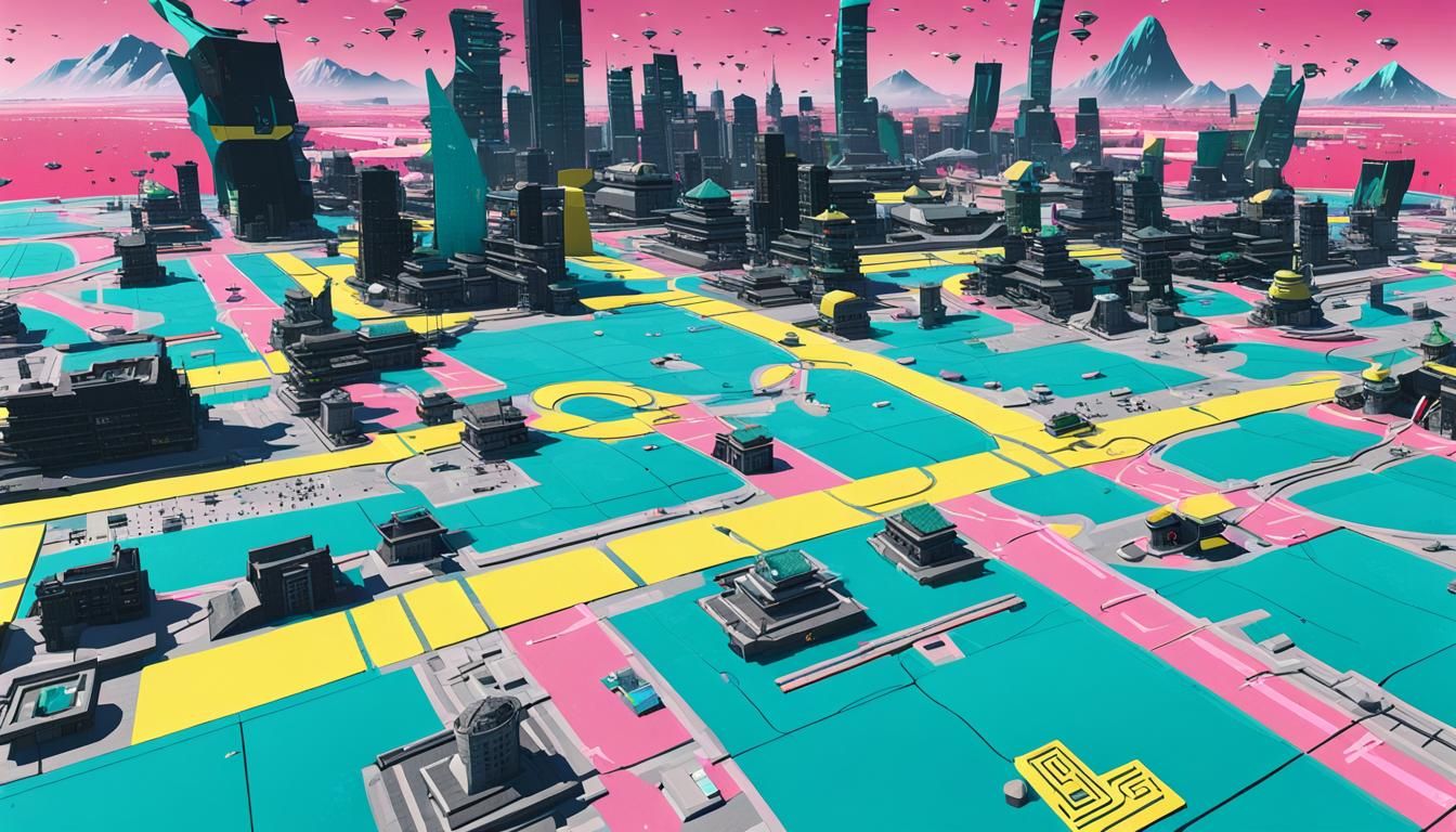 Neon-lit Metropolis in a Dystopian Future, Painted in Vibran...