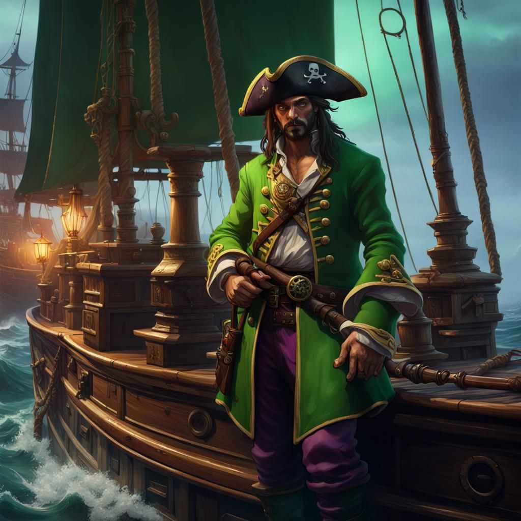 Pirate Captain Planning Battle: Dark Fantasy Art