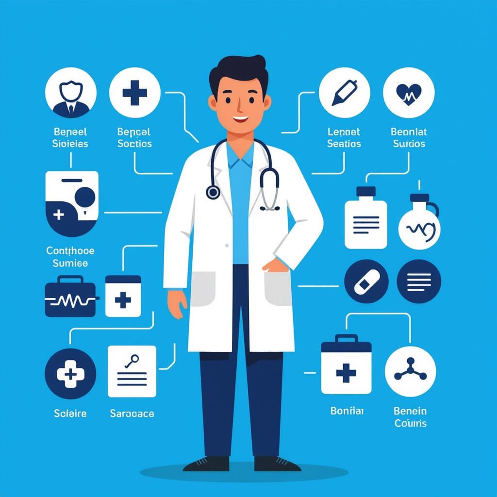 Flat vector illustration of a single doctor full body, stand...