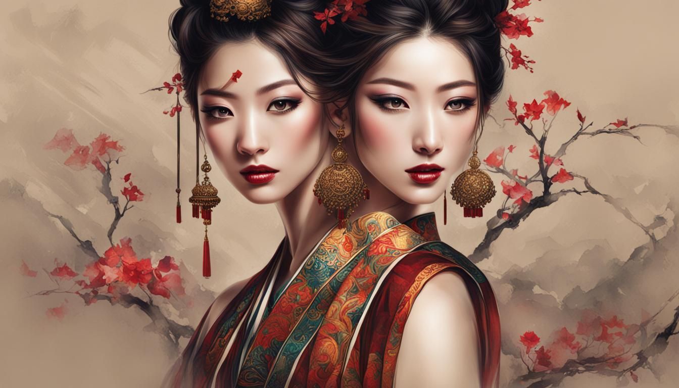Oriental Woman Portrait in Classic Art Style