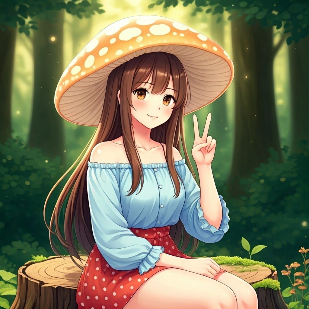 Ethereal Anime Woman in Whimsical Forest Glade