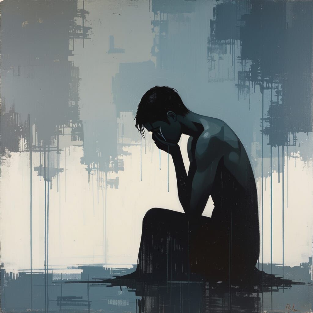 Contemplative Figure in Emotional Abstract Style