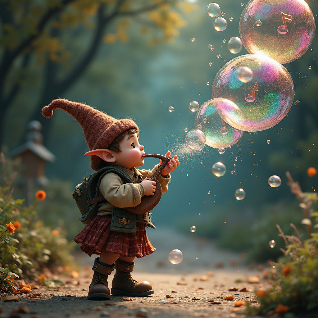 Halfling Piper Blowing Music Note Bubbles
