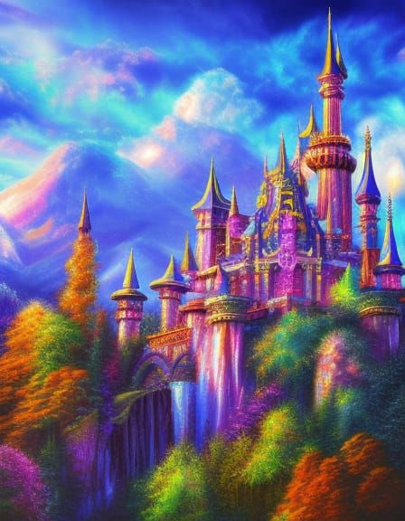 Fantasy Castle in the Sky: Hyperrealistic Splash Art