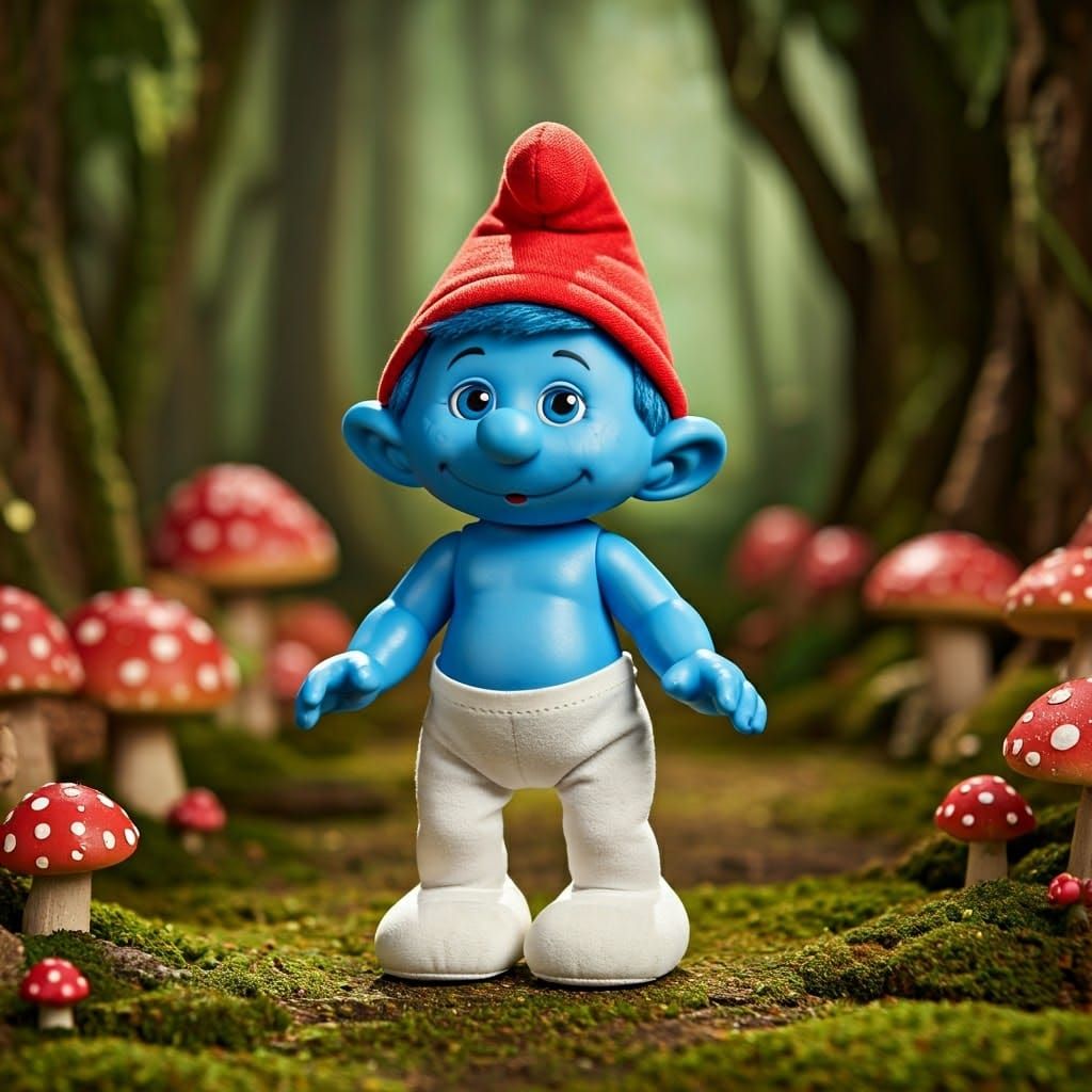Smurfing Blue Beauty in Whimsical Mushroom Forest