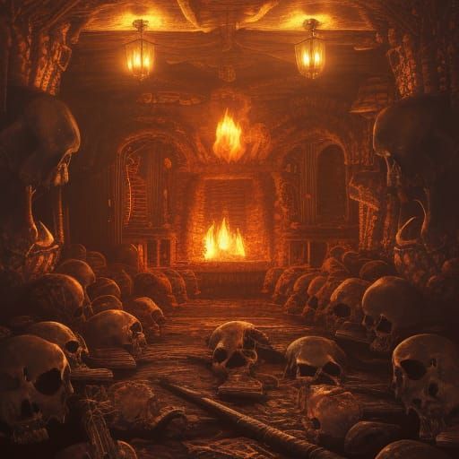 Furnace Interior with Skulls in Detailed Matte Painting
