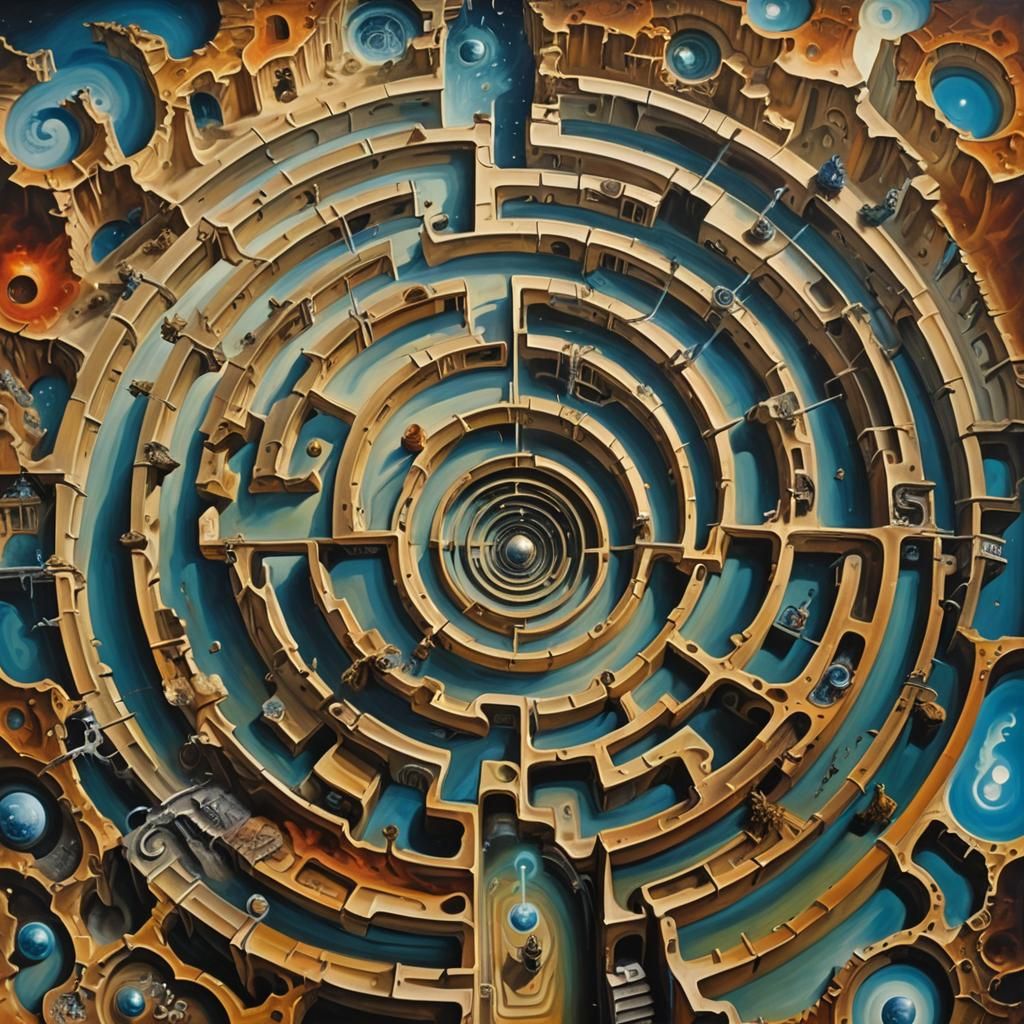 Cosmic Labyrinth in Surrealist Style of Salvador Dali