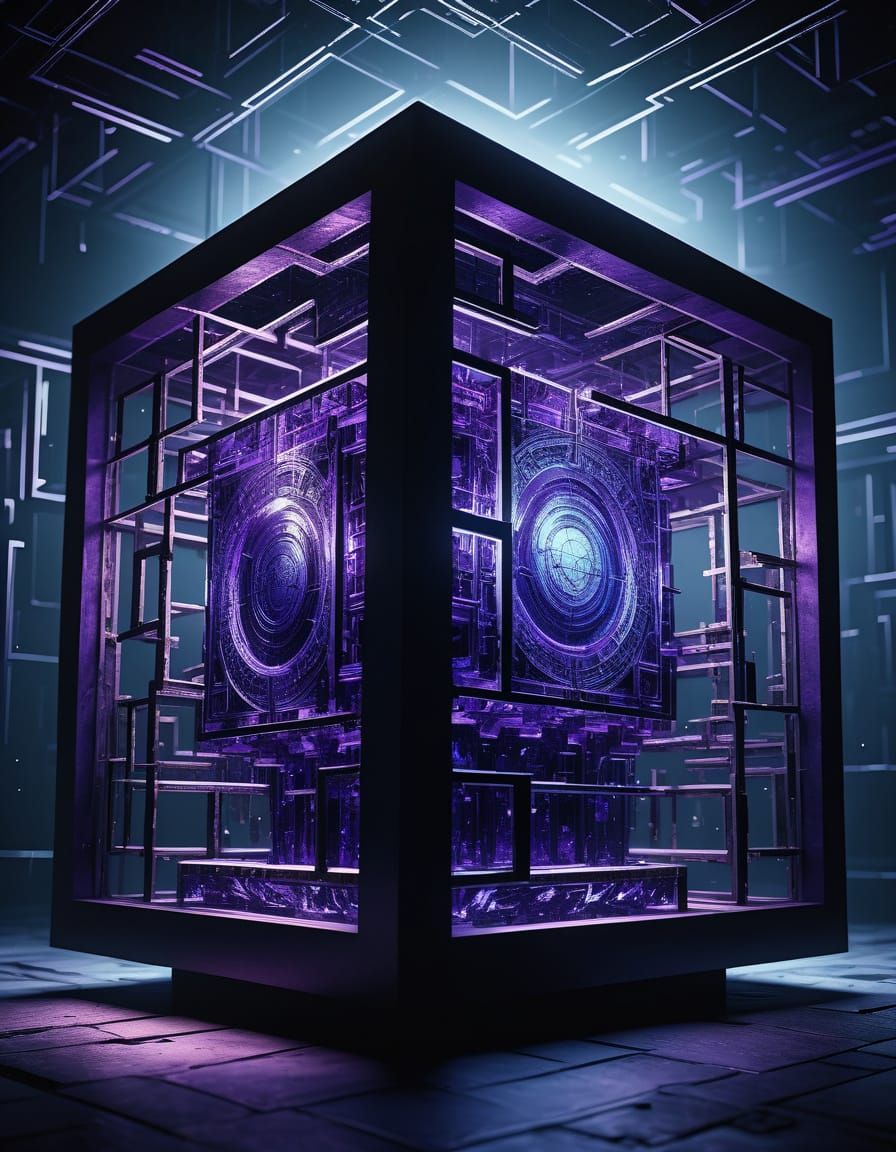 Dark Fantasy Scene within a Gothic Glass Cube