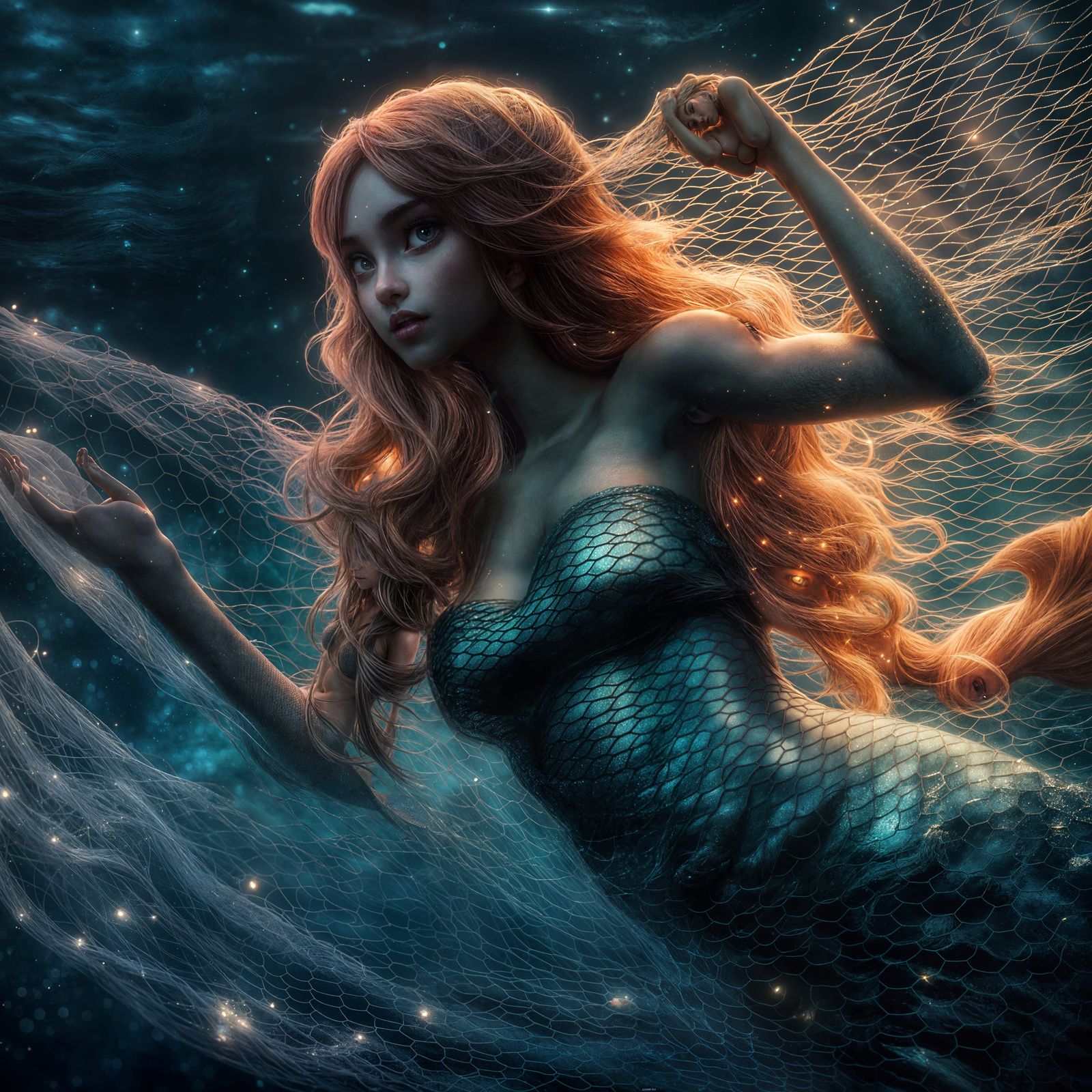 Mermaid Entangled: Hyperrealistic 3D Anime Art