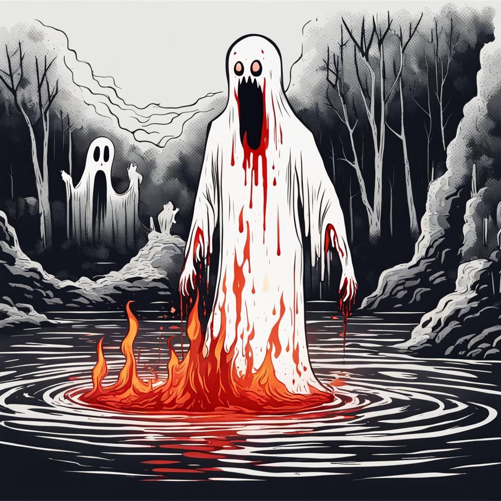 Bloody Ghostly Figure Emerging from Fire