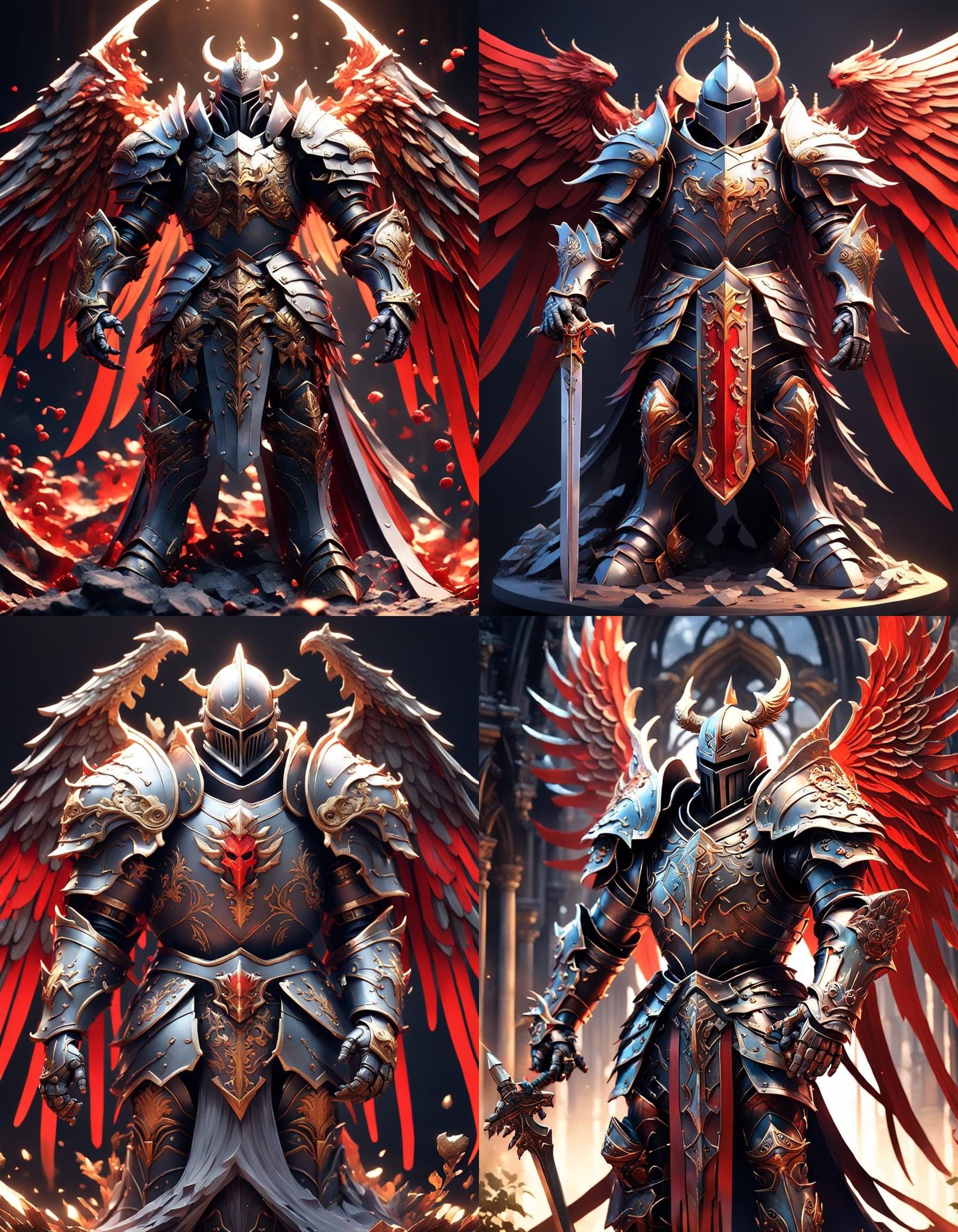 Porcelain Knight with Red Wings Anime Wallpaper