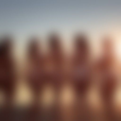 Sunset Silhouette: Group of Women in See-Through Clothing