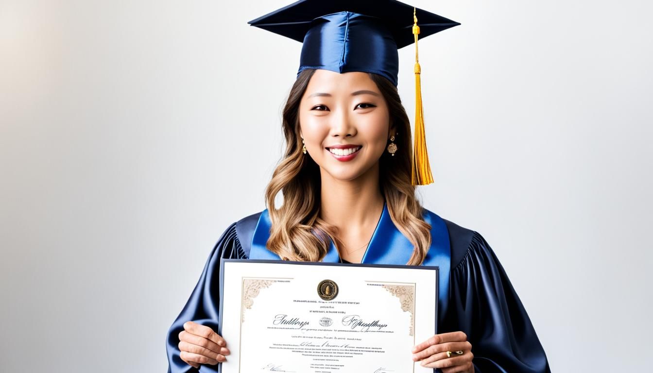 Woman Expressing Gratitude with Graduation Diploma