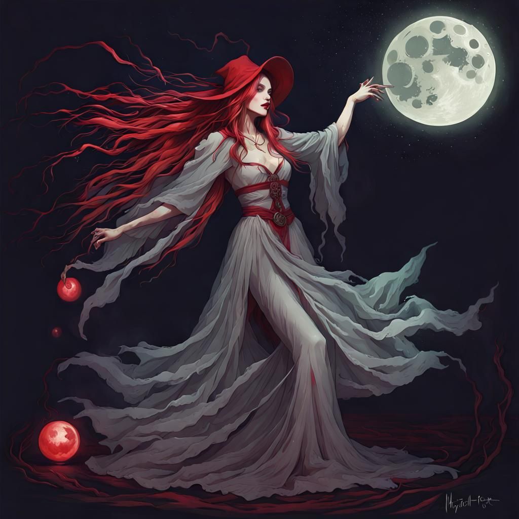 Ethereal Witch Dancing in Moonlight