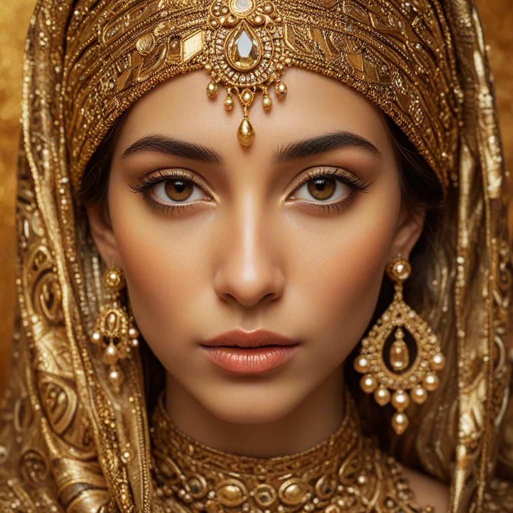 Golden Arabian Woman Portrait in Klimt Style