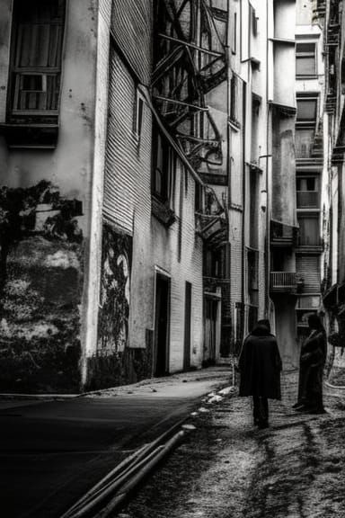 Post-Apocalyptic Punk Gas Mask in Dystopian City