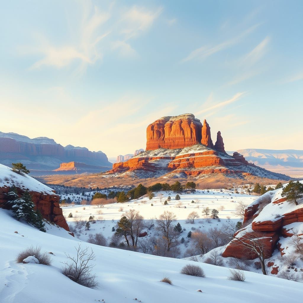 Winter Snowfall on Sedona Red Rocks: Ethereal Landscape