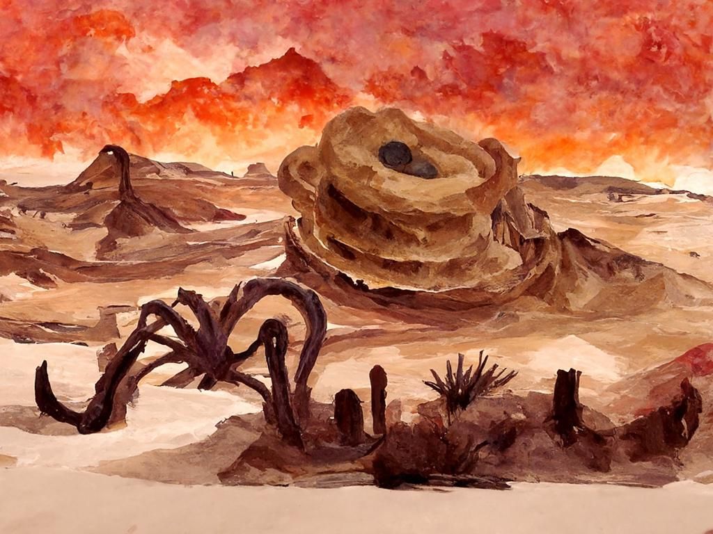 Eldritch Horror in Surreal Desert Landscape