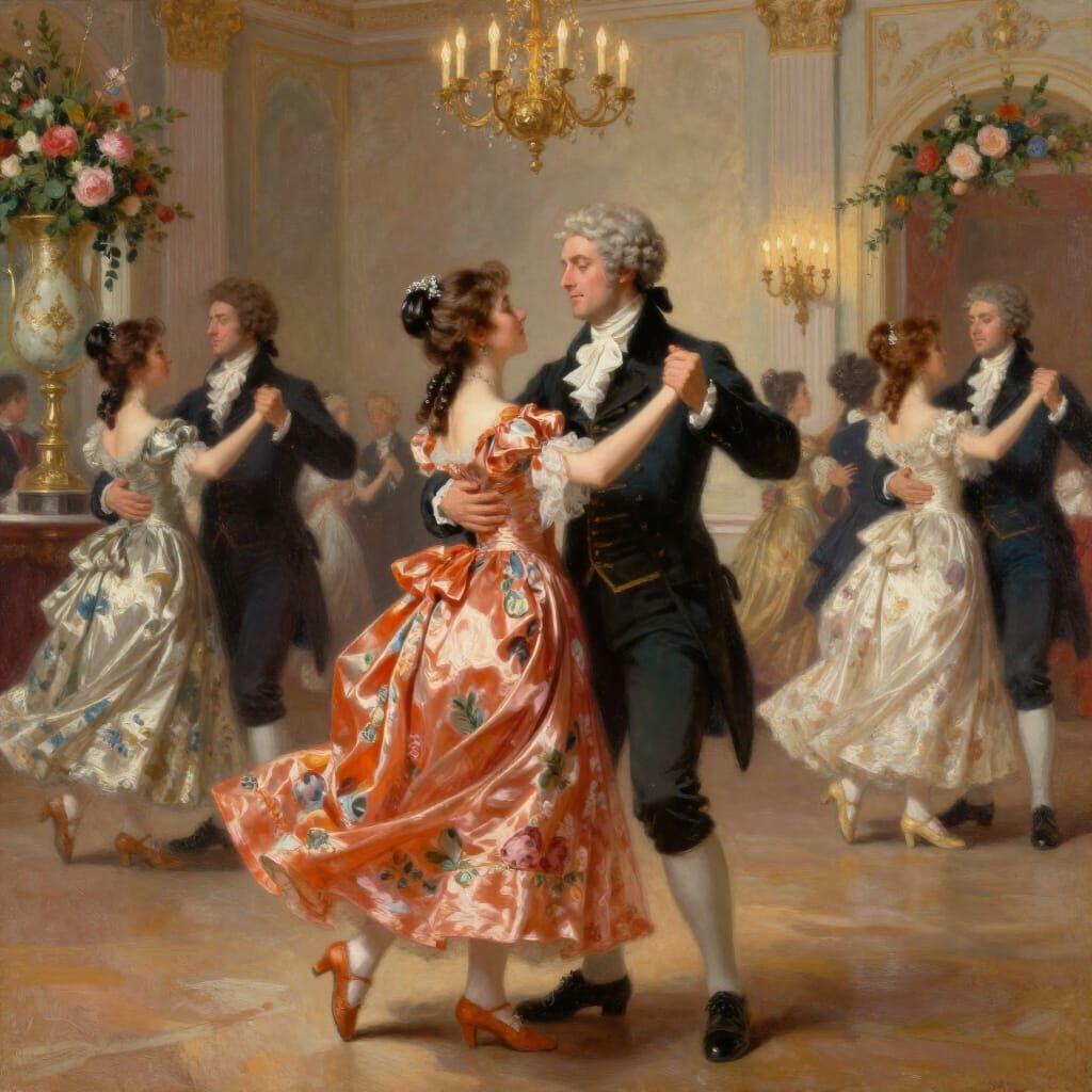 Regency Country Dance in Romantic Oil Painting Style