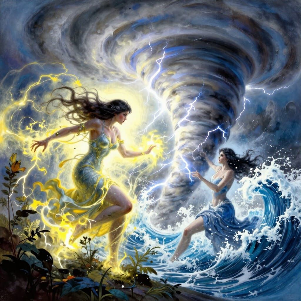 Elemental Sisters Clash: Wind vs Water Battle