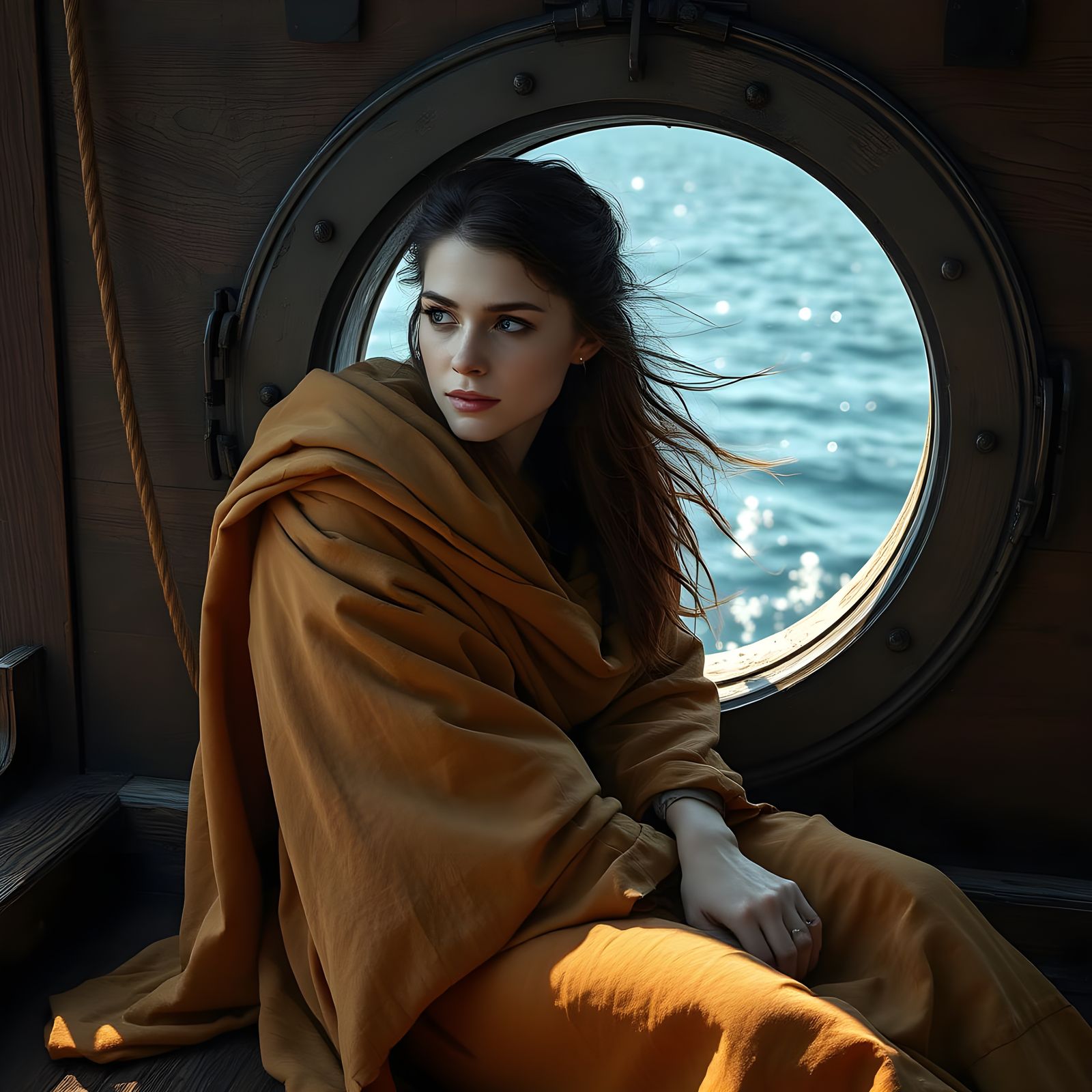 Enchantress Amidst Oceanic Reflections in Splendid Matte Pai...