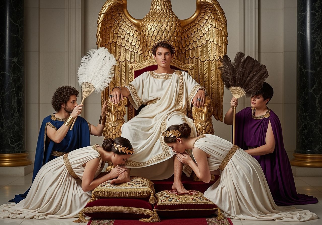 Young Emperor on Eagle Throne in Roman Palace