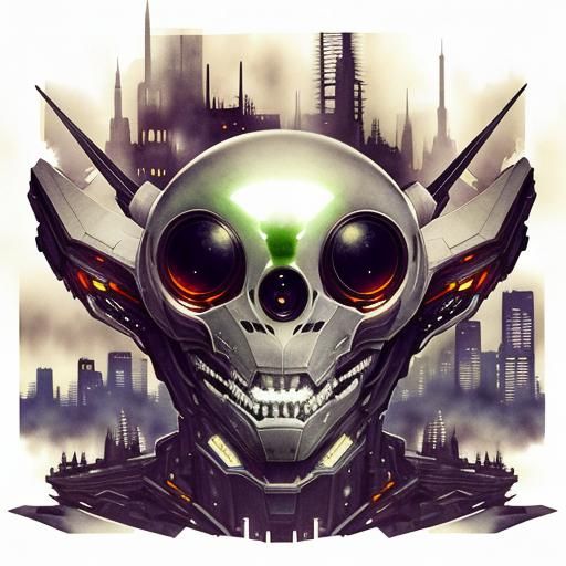 Surreal Alien Double Exposure in Watercolor Style