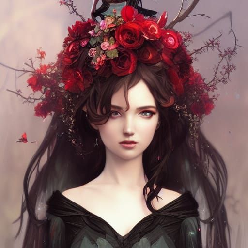 Fairy Portrait with Flower Crown, Detailed Digital Art