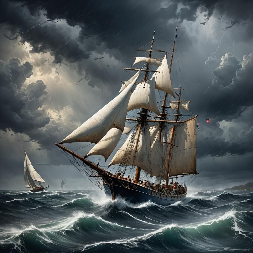 Sailor Navigating Stormy Seas as Oil Painting