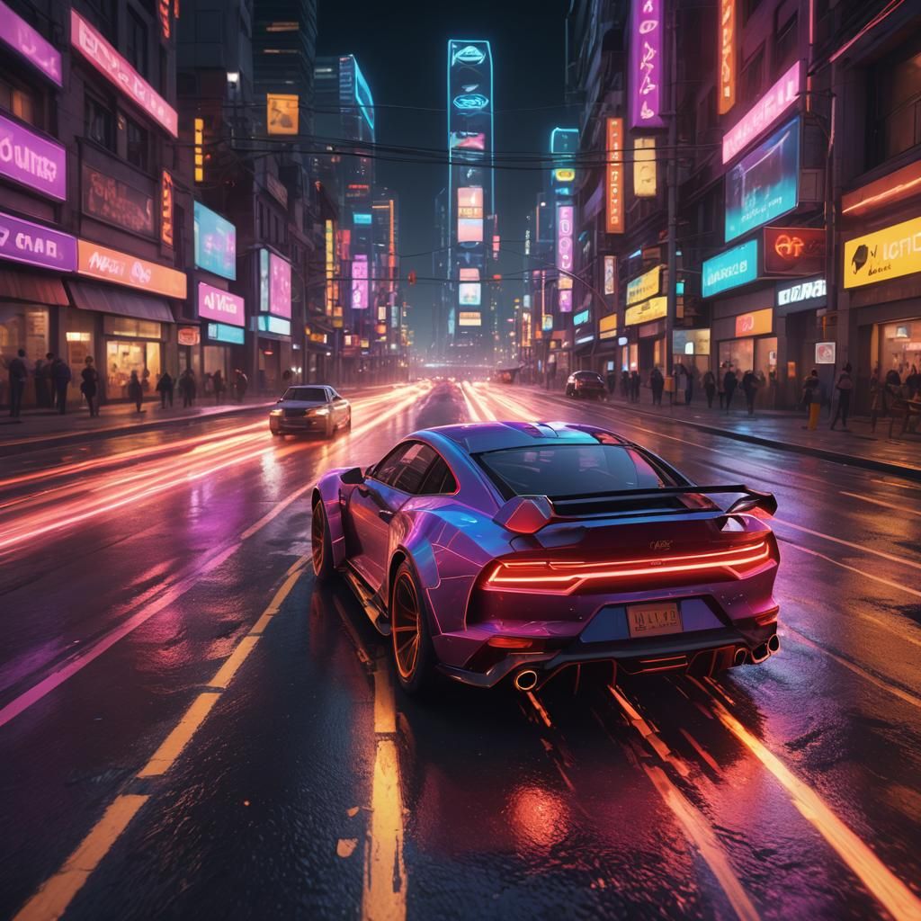 Neon Car Zooms: Speed and Color in Digital Art