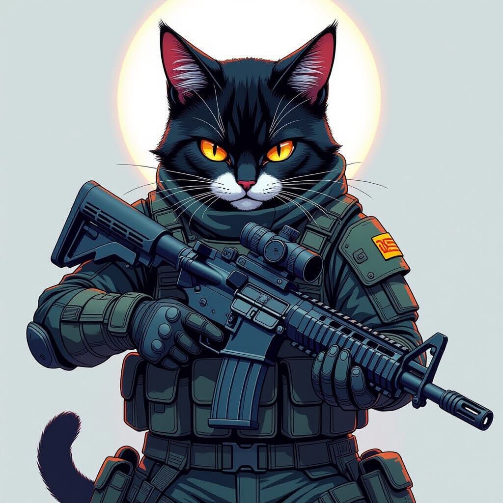 Anime Cat Warrior with AR-15 in Dynamic Pose
