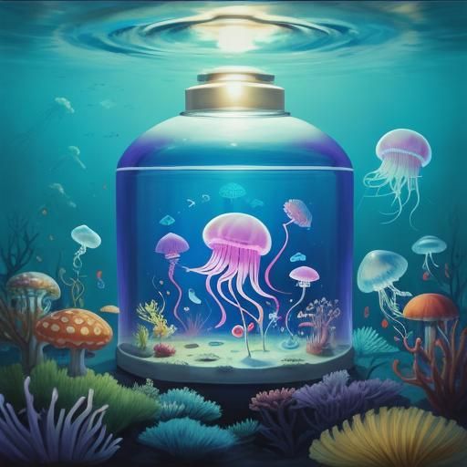 Cartoon Jellyfish Detective in an Aquarium
