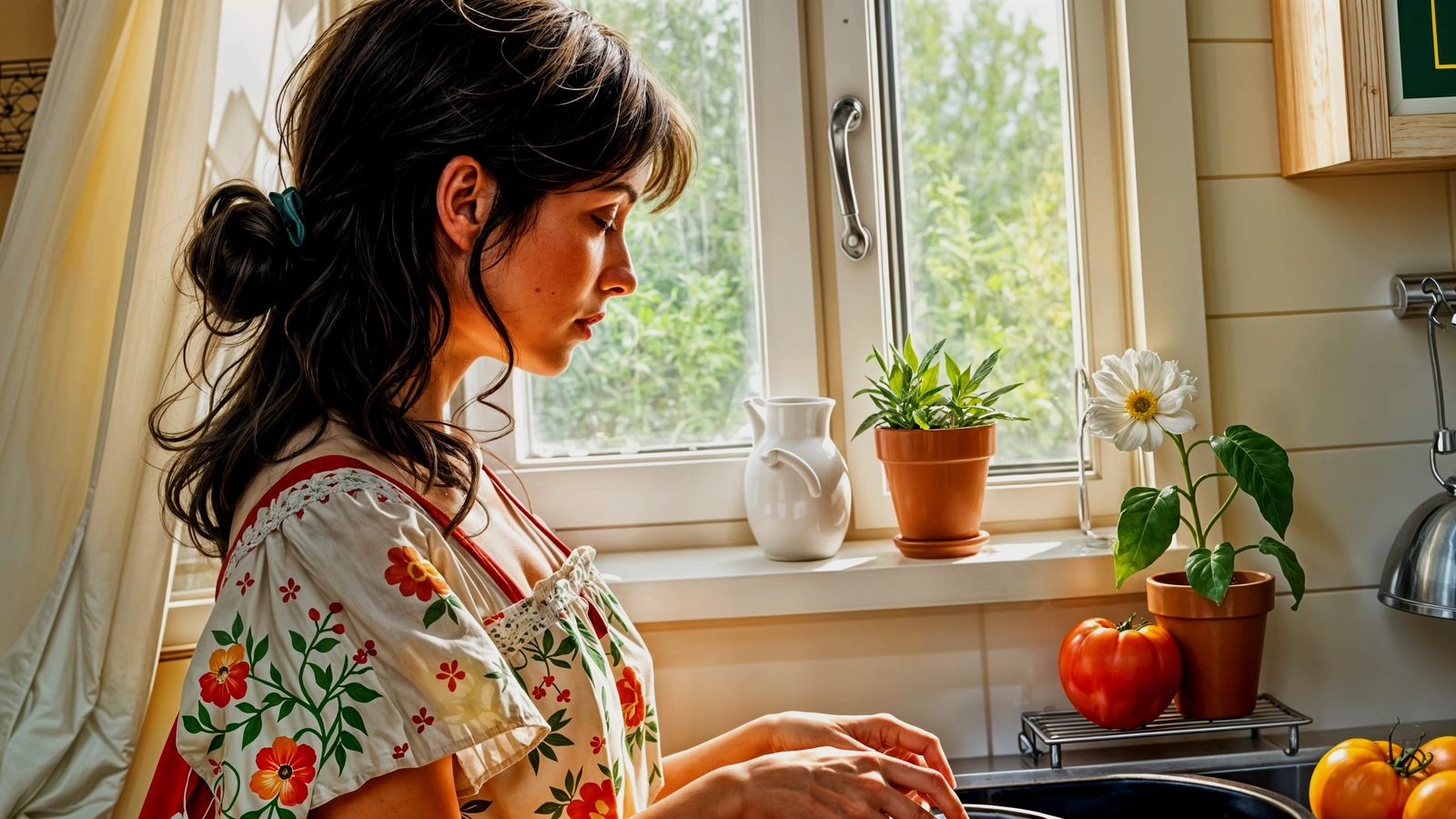 Cozy Morning in a Sunlit Kitchen Scene