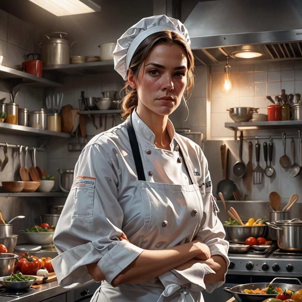 Determined Female Chef in Hyperrealistic Concept Art