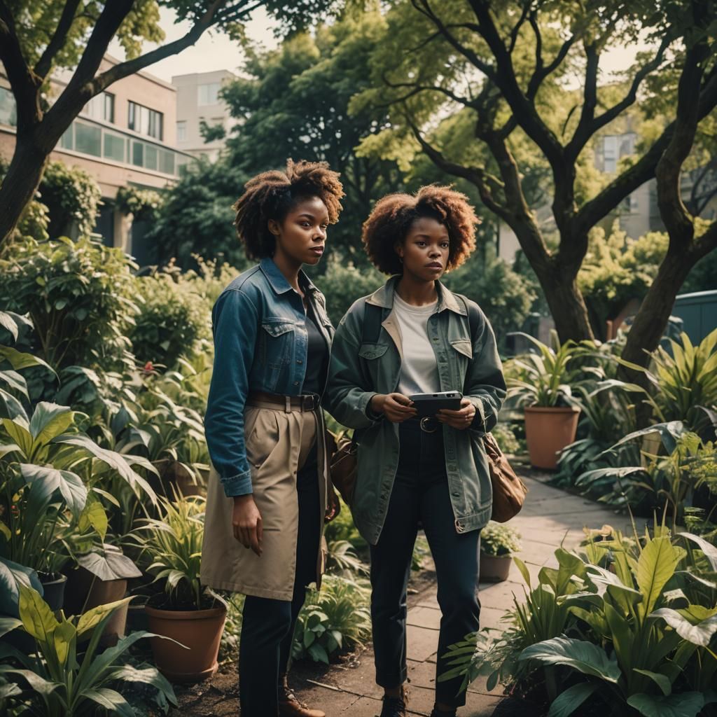 Black Women Helping Each Other in Urban Garden