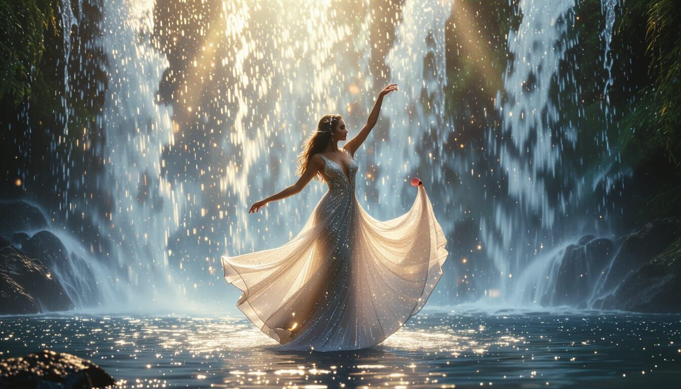 Ethereal Waterfall Dance in Hidden Paradise