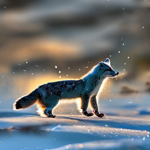 Arctic Fox Leaps into Crystal Snow