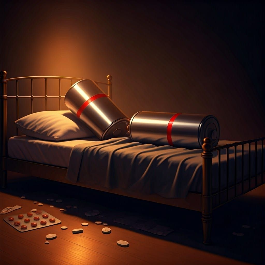 Exhausted Battery in Bed: Dystopian Futurism