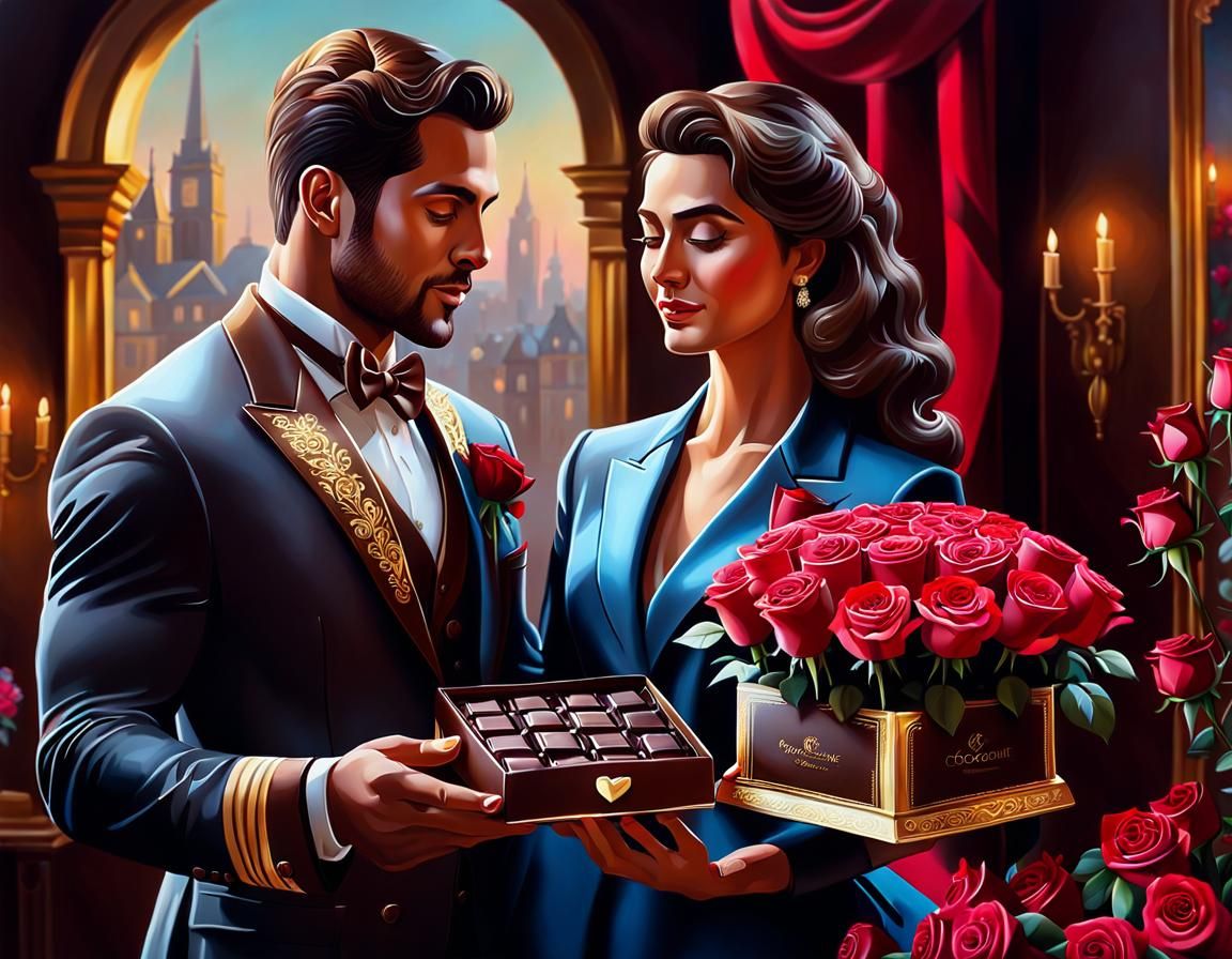 Valentine's Day: Man Offers Roses and Chocolates