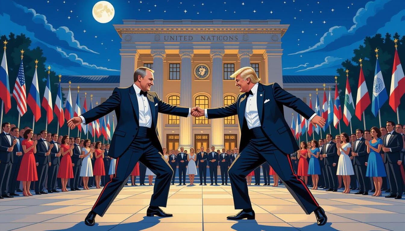 Putin and Trump Dance in New York, James Jean Style
