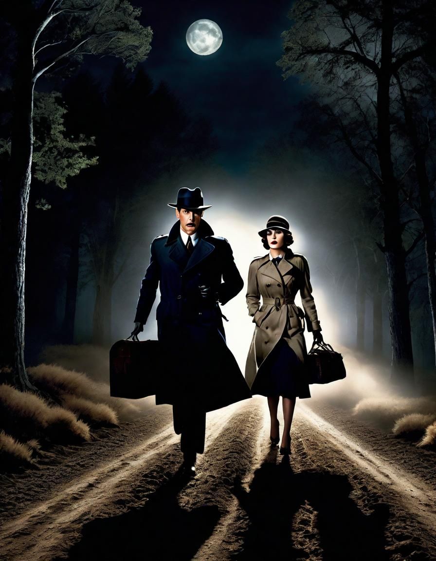 Eerie Detective Chase on Moonlit Road